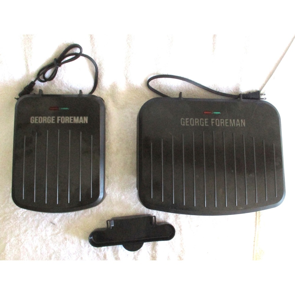 George Foreman Electric Indoor Grill Lot of 2 GRS040B GRS075B Black w/Drip Tray
